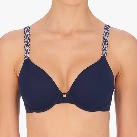NWT Natori Women's Pure Luxe Custom Coverage Contour, navy/peach, 32 DD - Picture 1 of 6